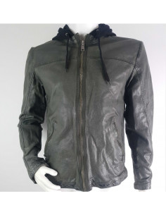 Veste en cuir à capuche Gris