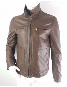Veste en cuir marron avec...