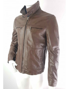 Veste en cuir marron avec... 2