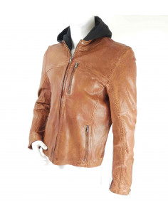 Veste en Cuir Cognac à... 2