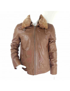 Veste en Cuir Marron style...
