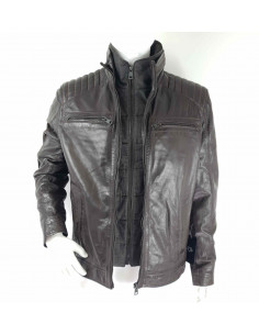 Veste en Cuir Marron avec...