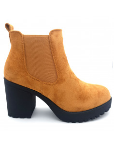 Bottines camel à talon mi-Haut